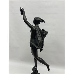 After Louis Guillaume Fulconis, a bronzed figure of Fortuna with cornucopia in her right hand and standing on a wheel on green serpentine base, height 60cm