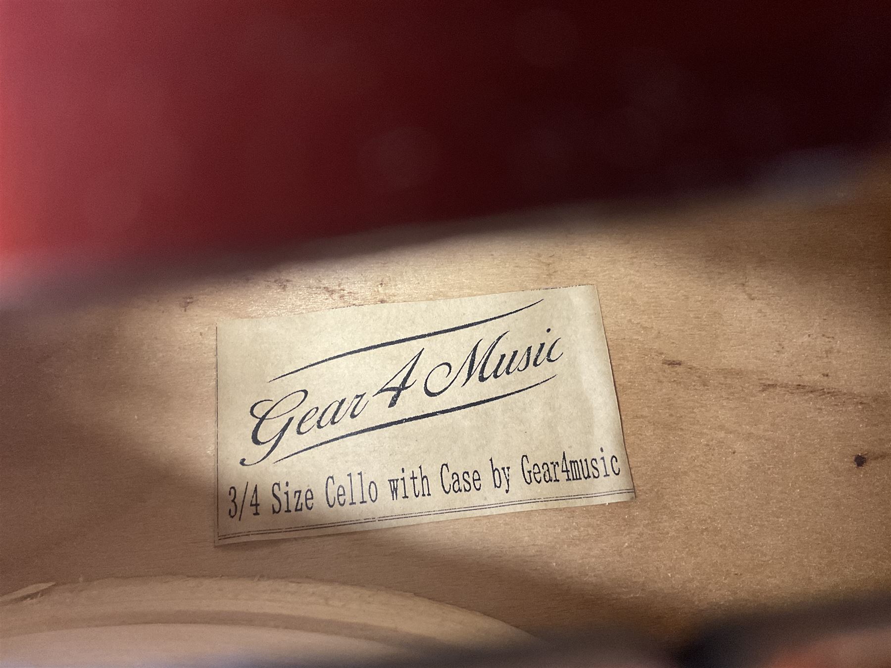 Gear4Music three-quarter sized cello with 70cm one-piece back and spruce top; bears maker's label; L112cm overall; in soft carrying case with Erich Steiner bow
