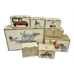 IBI Alicante España Paya - eight modern tinplate models to include Aircraft 916, Motorbike and Sidecar 978, Limousine Taxi 863, Juggling Elephant 672 etc; all in original boxes 