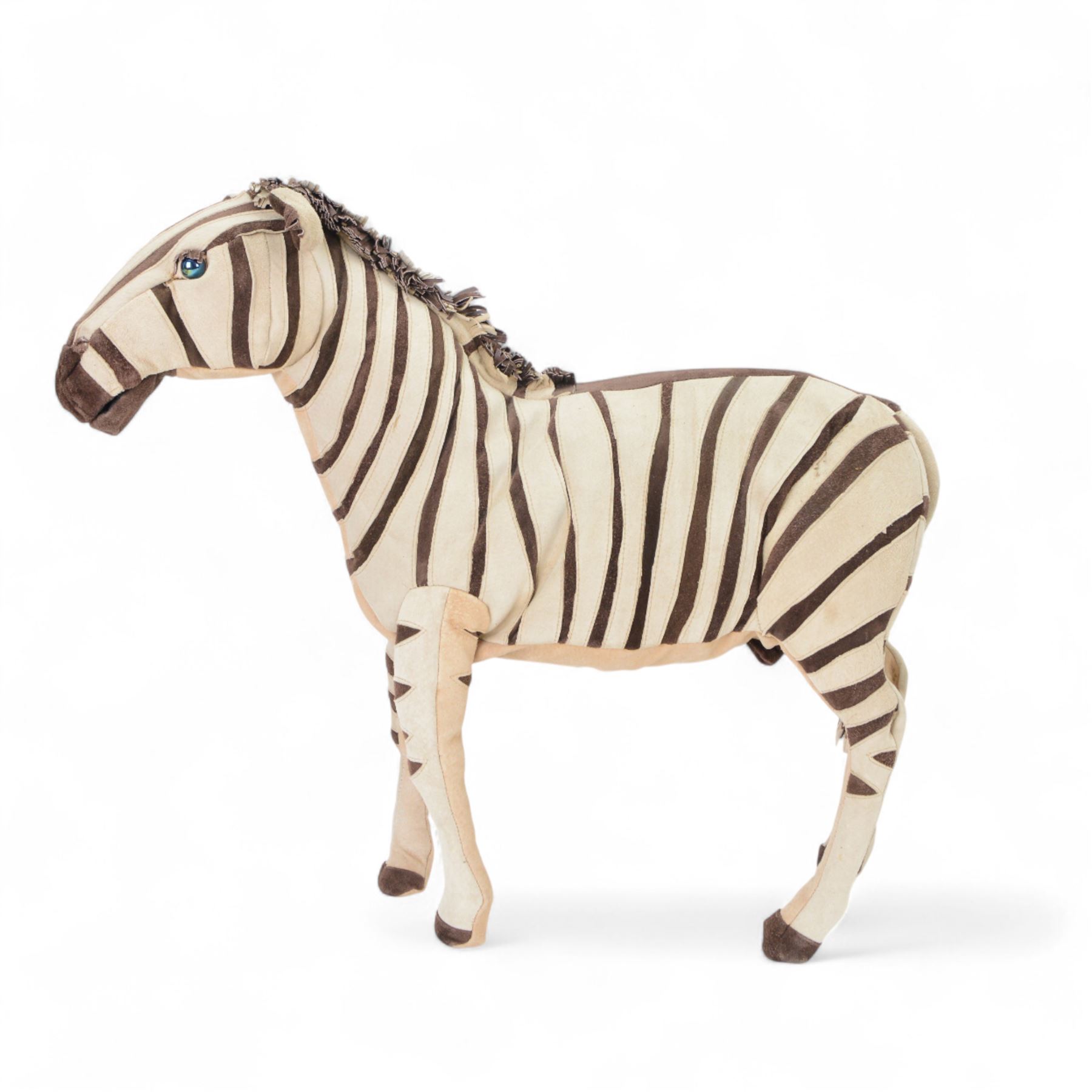 Karen Trower: two zebra sculptures, with leather sew over wood and metal frames, H48cm
