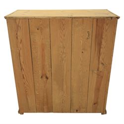 Victorian polished pine chest, straight front with panelled sides, fitted with two short and three long drawers, turned wooden handles