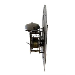 Late 18th century - 8-day longcase movement with a  12” x 16” brass dial signed Robert Clidsdale of Edinburgh, with original hands chapter ring and spandrels, with a rack strike and anchor escapement. No weights, key or pendulum.