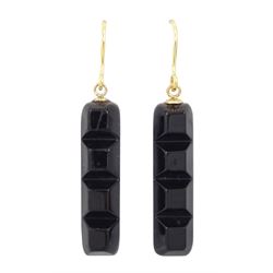 Pair of 9ct gold jet pendant earrings, stamped 375