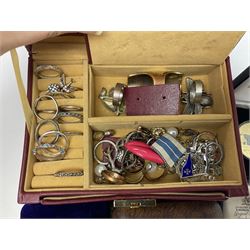 Two hallmarked silver 'J.L Co Ltd Magister W.B.D.' badges both cased, various commemorative medals,  commemorative crowns, costume jewellers and other miscellaneous items