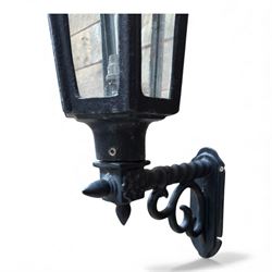 Pair of Cast aluminium outdoor wall lanterns in a black finish