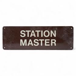 Enamelled railway sign 'Station Master' in cream and brown 15cm x 45.5cm