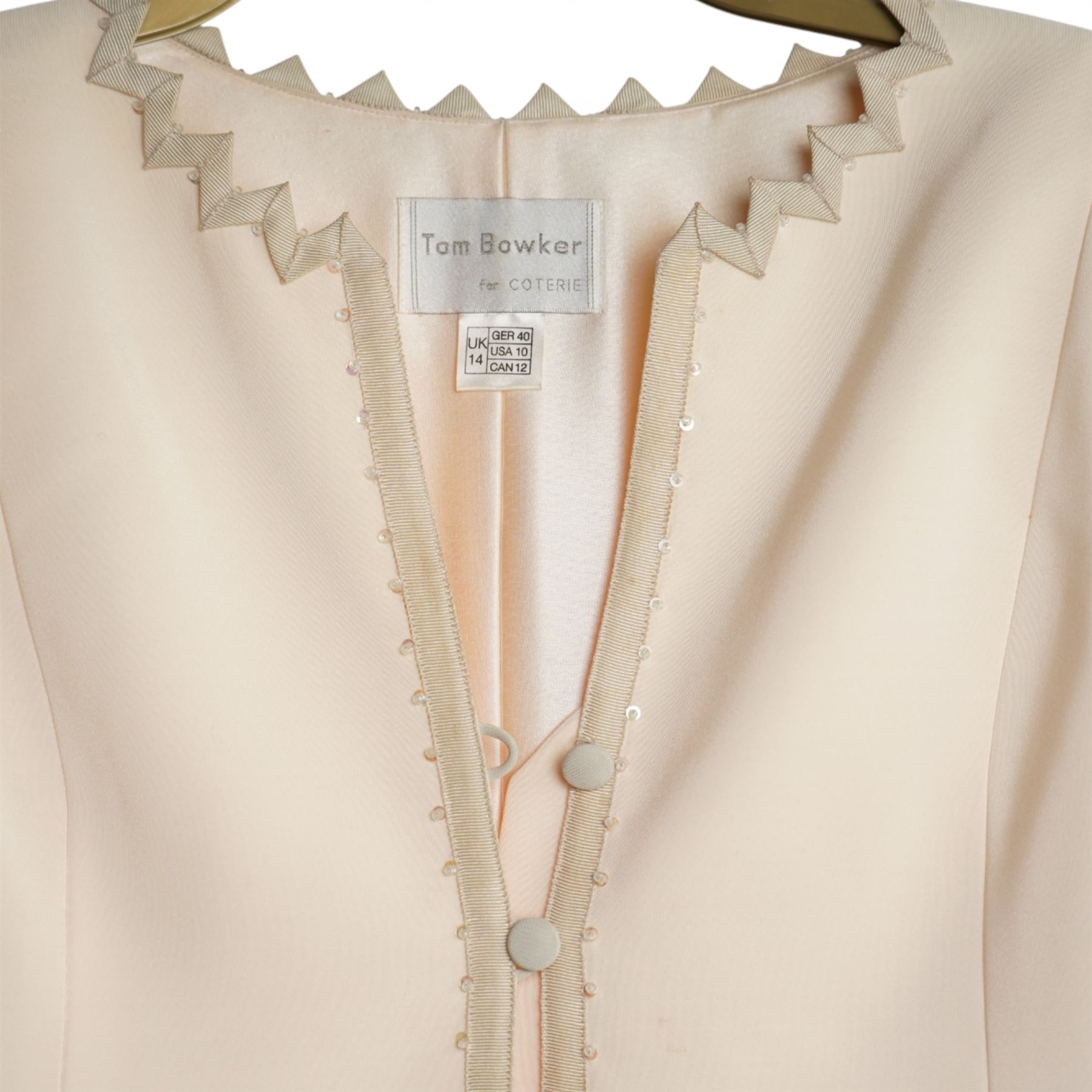 Mink coat, 1970s lamb fur trimmed coat, suede coat and Tom Bawker cream coat, and two pairs of ladies shoes approx size 8 (6)