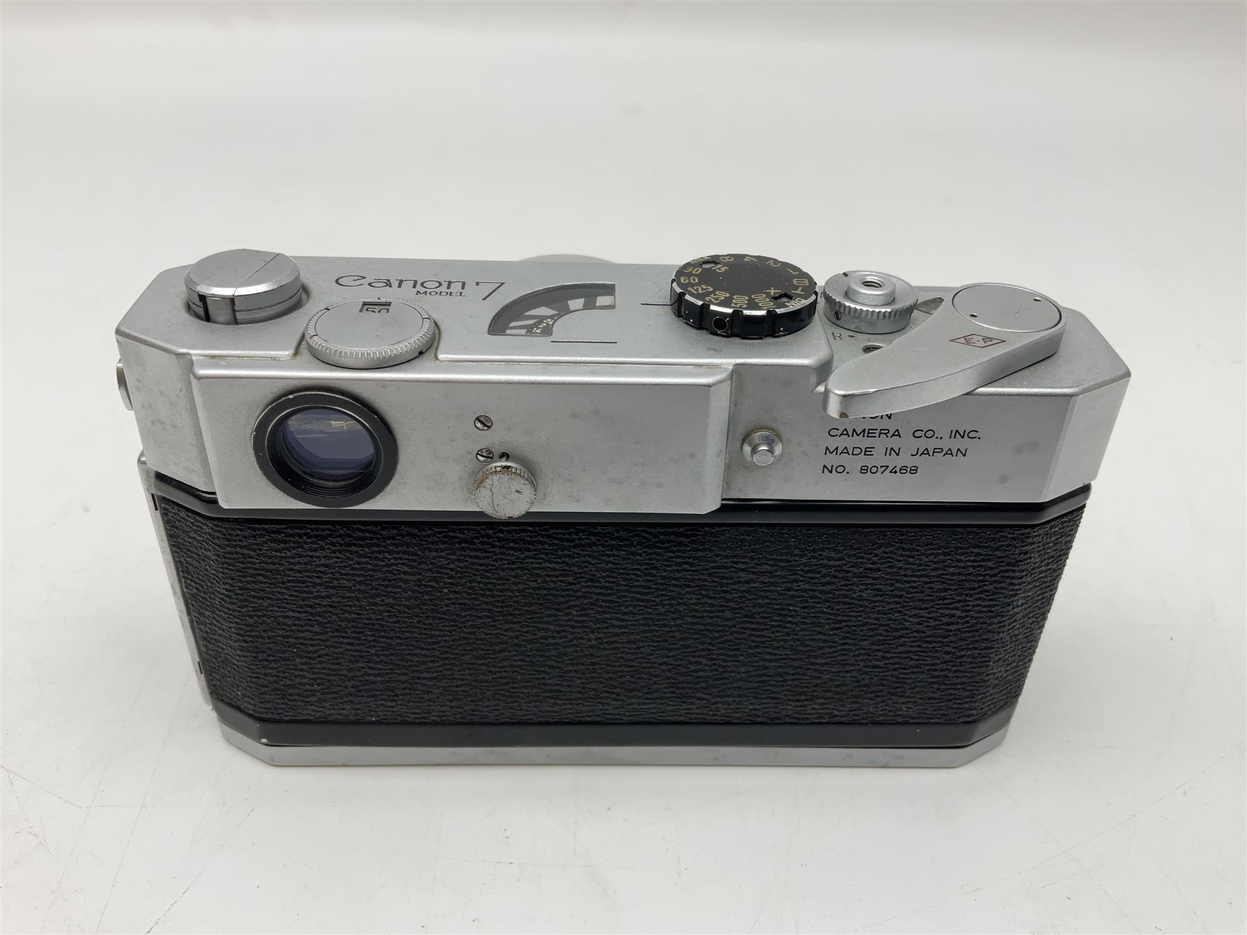 Canon 7 camera body, serial no. 807468, with 'Canon LTM/L39 50mm 1:1.2' lens, serial no. 39250