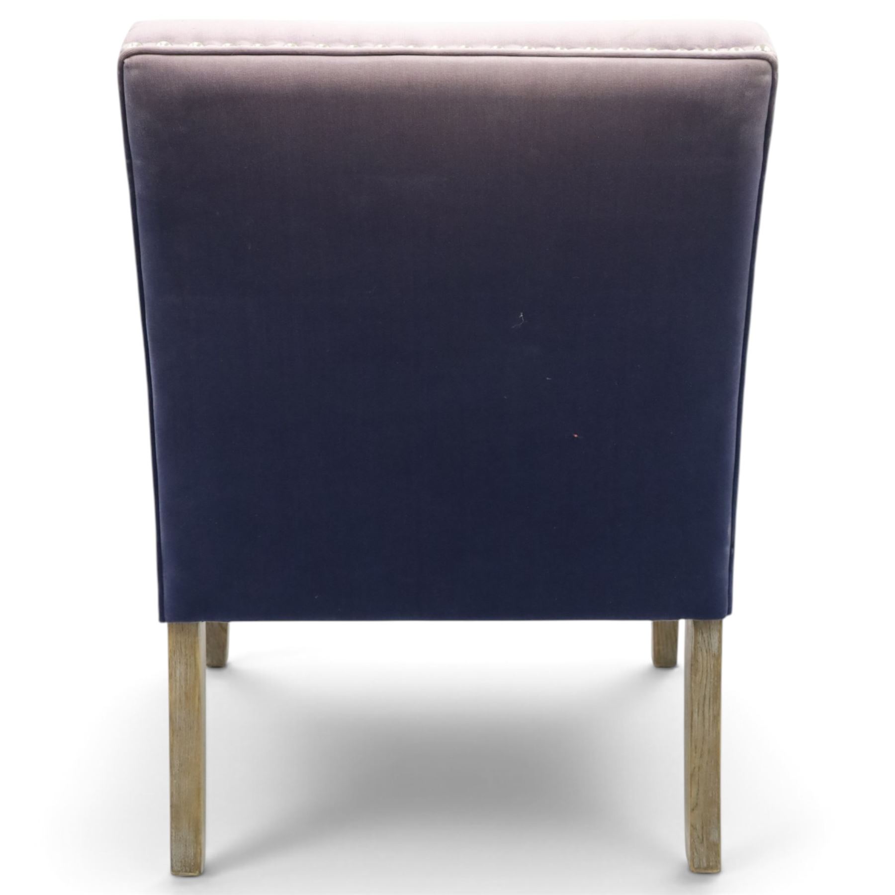 OKA - Sutcliff armchair, upholstered in purple velvet, chrome studded detailing, raised on grey stained legs