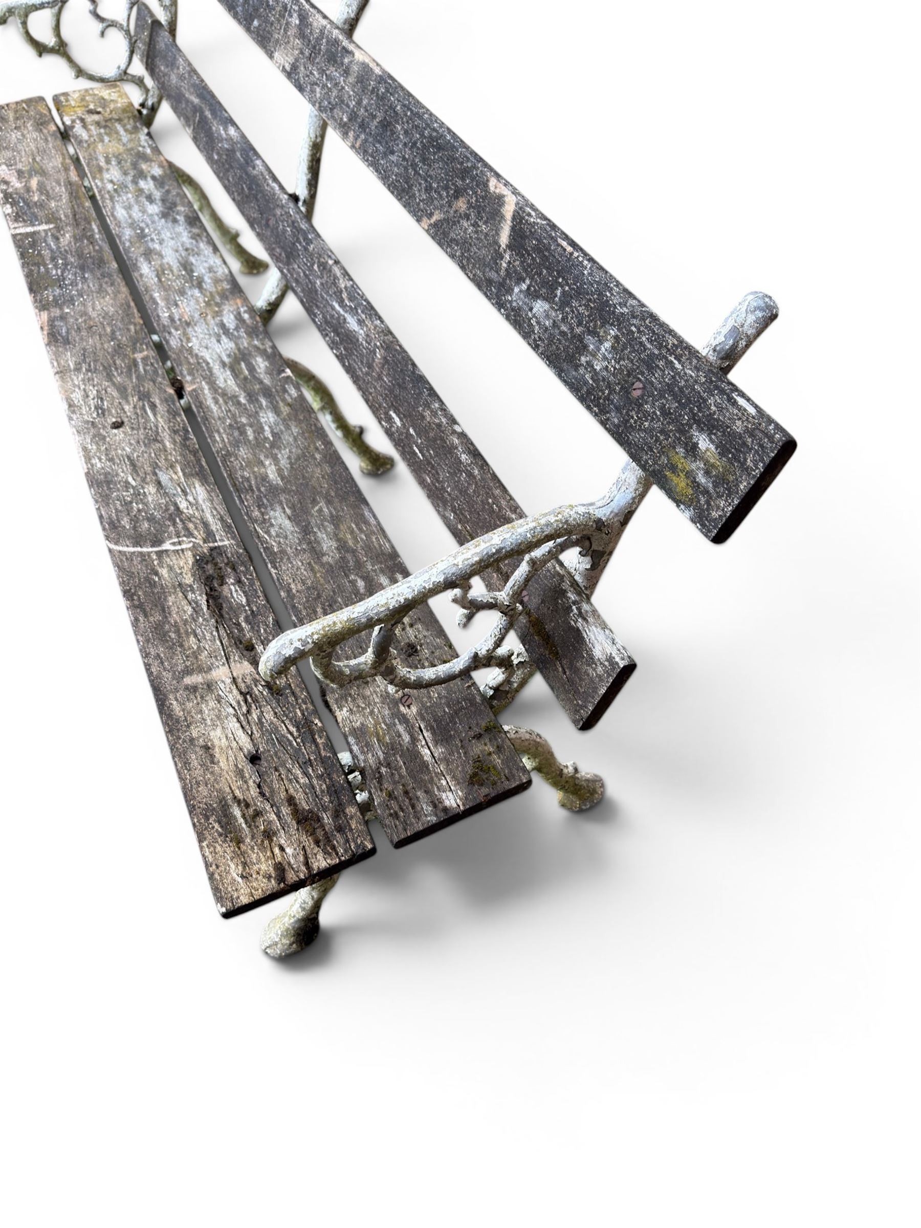 Early 20th century three section cast metal and wood slatted garden bench