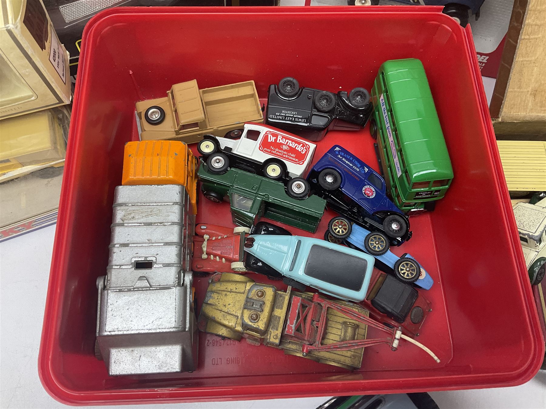 Boxed Bburago Jaguar XK 120 Roaster and Mercedes Benz SSK, together with other die-cast and model cars etc