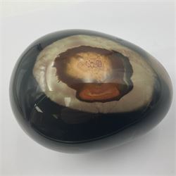 Polychrome jasper specimen egg, in warm browns and earthy tones, H12cm
