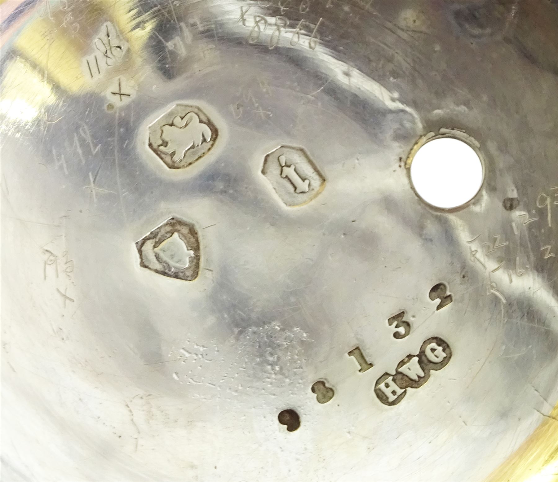 Victorian silver pair cased verge fusee pocket watch by J W Adcock, East Dereham, No. 98132, round pillars,  pierced and engraved balance cock decorated with a mask, enamel polychrome dial depicting a ploughing scene, Roman and Arabic numerals, case by Henry William Griffin, London 1864