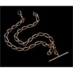 Early 20th century 9ct rose gold oval link Albert chain, with T bar and clip, each link stamped 9.375