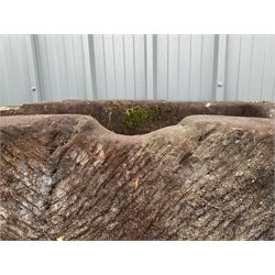 Large 18th/19th century weathered sandstone trough planter, rectangular form with deep dugout centre, hewn sides 

Location: Duggleby Storage, Scarborough Business Park YO11 3TX
