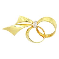 18ct white and yellow gold diamond bow brooch, Sheffield import mark 1992