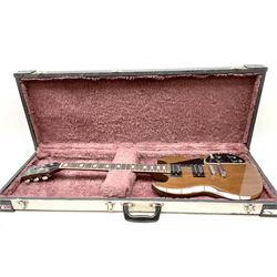 1972 Gibson SG mahogany electric guitar, made in USA, with retro fitted bridge and pick-ups marked 'Seymour Duncan', serial no.676818, L98cm; in hard carrying case hand-painted with a scene entitled 'Baby-Chew'