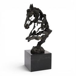 Stylised bronze model of an openwork horses head, signed Gadi and with foundry mark, raise...