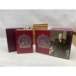 Winston Churchill interest - The History of the English Speaking Peoples. Folio Society. Four volumes in Slip-case; The Second World War. Twelve volumes. Cassell paperback edition; Never Give In! The Best of Winston Churchill's Speeches. 2003. Signed by his grandson Winston S. Churchill; and two other books