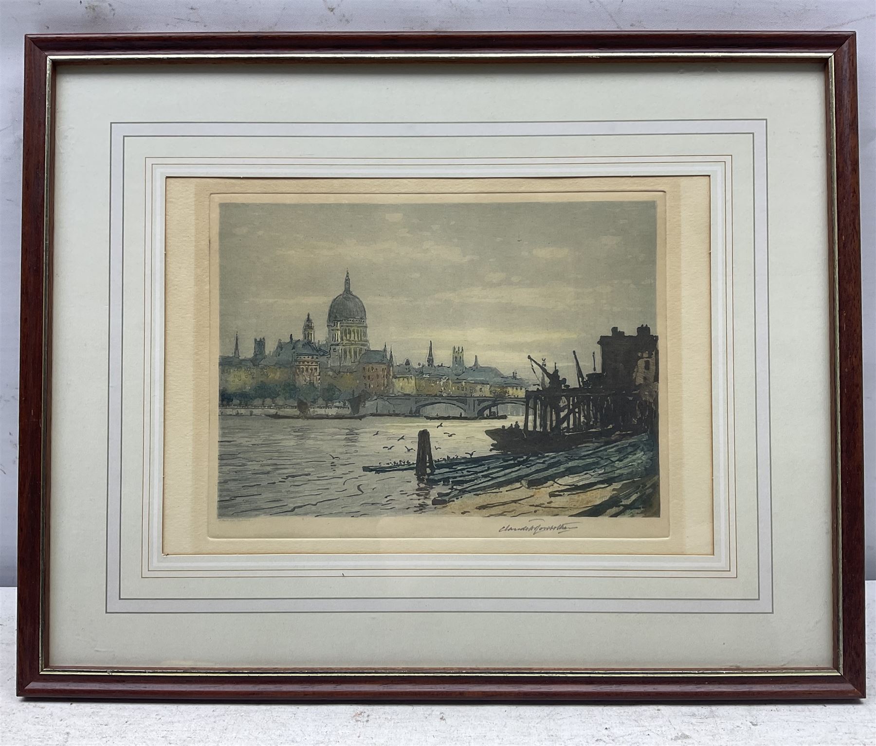 Claude Rowbotham (British 1880-1920): 'Westminster' and 'St Paul's from Blackfriars',  pair aquatint etchings signed and titled 17cm x 25cm (2)