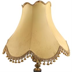 Neoclassical style table lamp, with conical stem upon a circular base, with gold lampshade with tassel trim, H82cm without shade