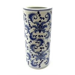 Blue and white cylindrical stick stand, H44cm