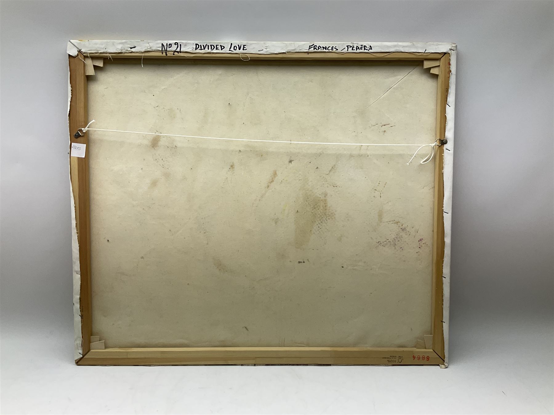 Francis Perera (Sri Lankan 1931-): 'Divided Love', oil on canvas signed, titled verso 73cm x 86cm (unframed)
Notes: Perera a noted Sri Lankan artist has had many solo exhibitions both in his home country and overseas. He is a six time winner of the Presidential Award, represented Sri Lanka in Washington DC to commemorate the 50th anniversary of its independence, exhibited at the Royal Commonwealth Society in 2002, and at the 20th International Art Festival in Germany.