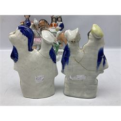 Quantity of Victorian and later Staffordshire style figures, to include examples upon horseback, sheep, drummer etc