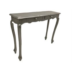 Silver painted console table with two drawers