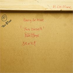 Barry De More (Yorkshire 1948-2023): 'Two Diesels', oil and impasto on board signed and titled verso 74cm x 87cm
Provenance: consigned by the artist's widow