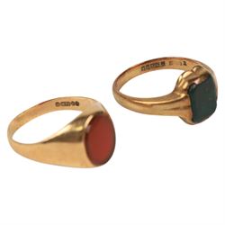 Two 9ct gold stone set signet rings, both hallmarked