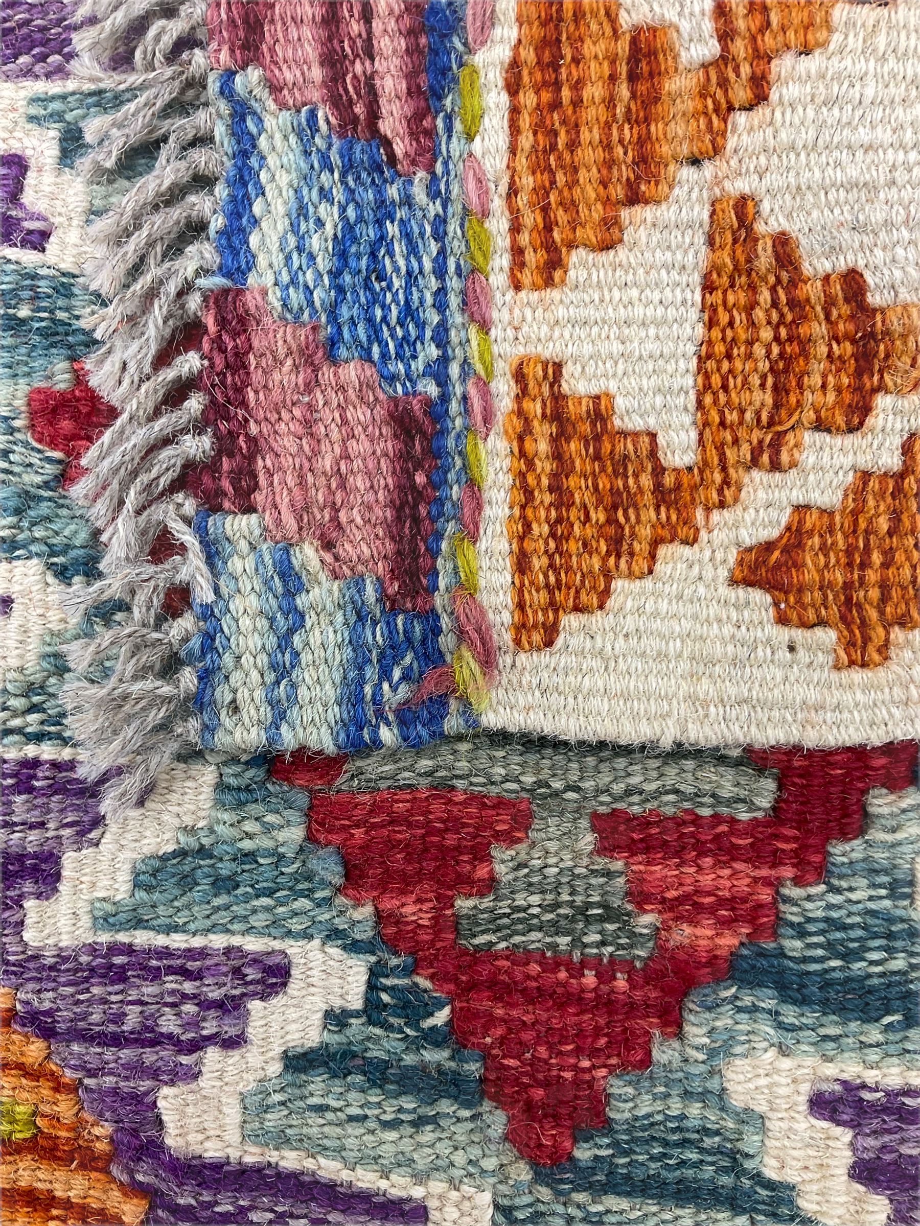 Chobi kilm runner, multi-colour ground, repeating stepped lozenge design