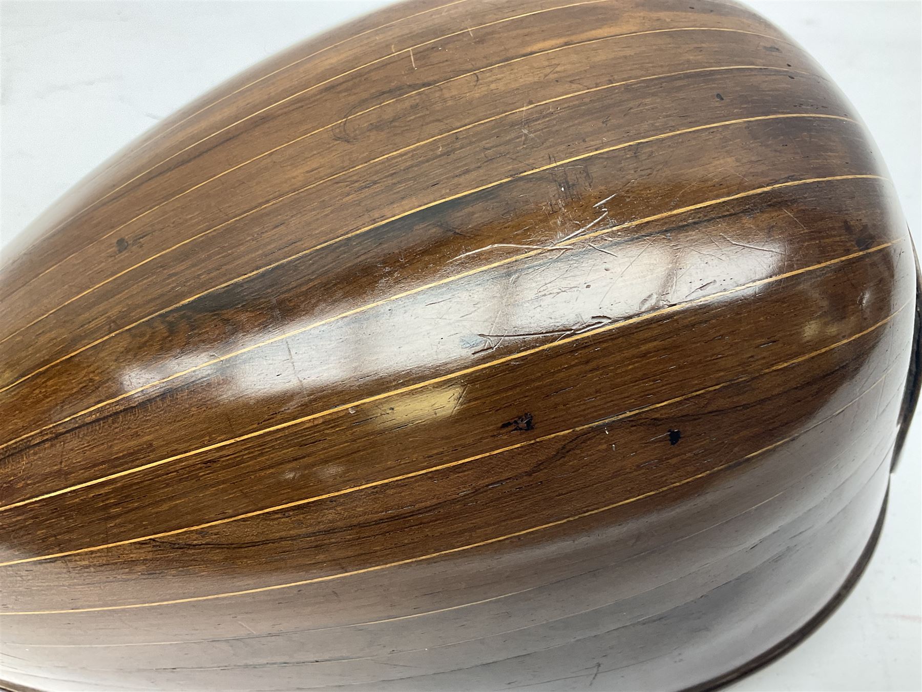 Italian mandolin, with foliate inlaid scratchplate, paper label inscribed 'Carlo Loveri & Figlio of Napoli', L62cm