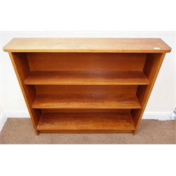  G Plan teak chest, four drawers, metal framed supports (W92cm, H79cm, D44cm) and a teak bookcase, two shelves (W120cm, H104cm)  