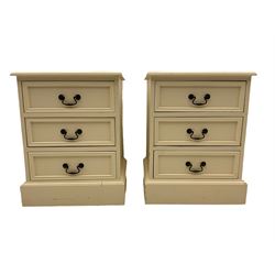 Pair of painted pine bedside three drawer chests