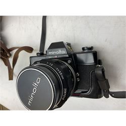 Minolta SRT101 camera, together with Halina camera, Fujifilm DX-8, Canon digital IXUS 1001S and other cameras and accessories 