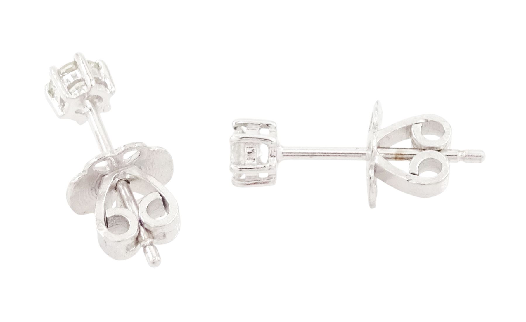 Pair of 18ct white gold diamond earrings, each stud six claw set with a round brilliant cut diamond, total diamond weight approx 0.30 carat
