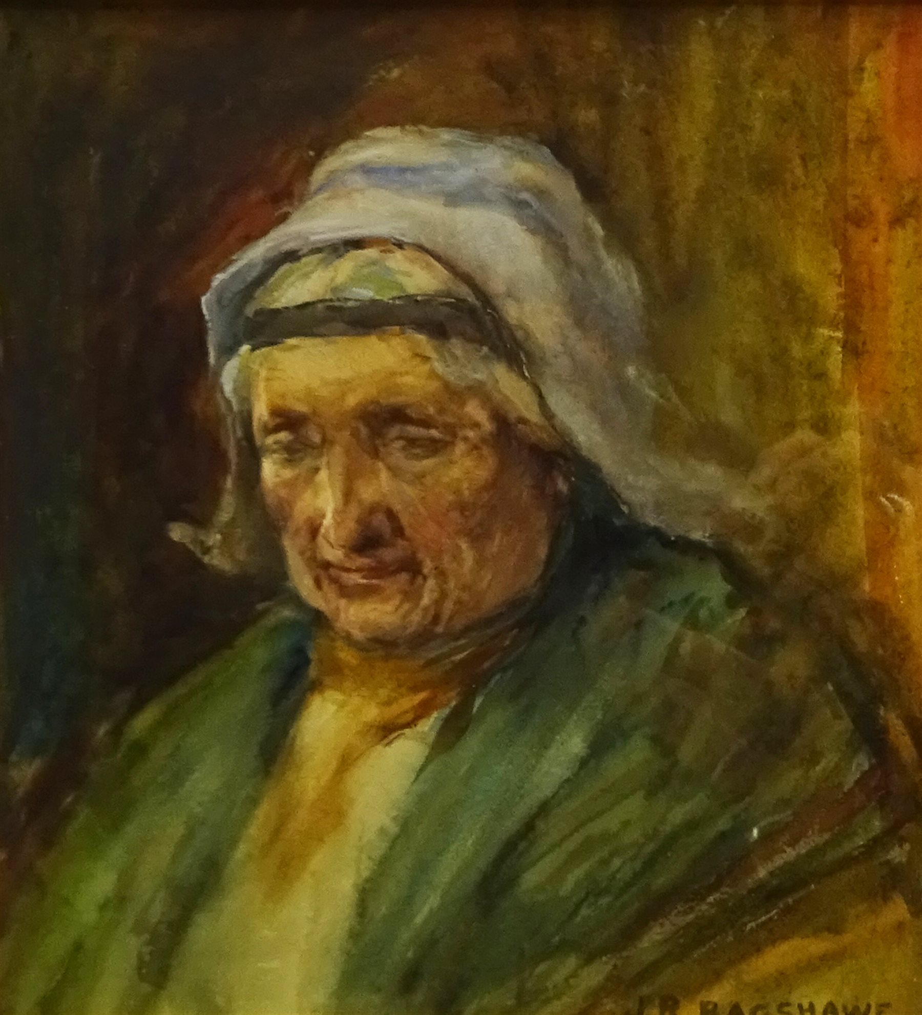 Joseph Richard Bagshawe (Staithes Group 1870-1909): Portrait of an Old Lady, watercolour signed 23cm x 21cm