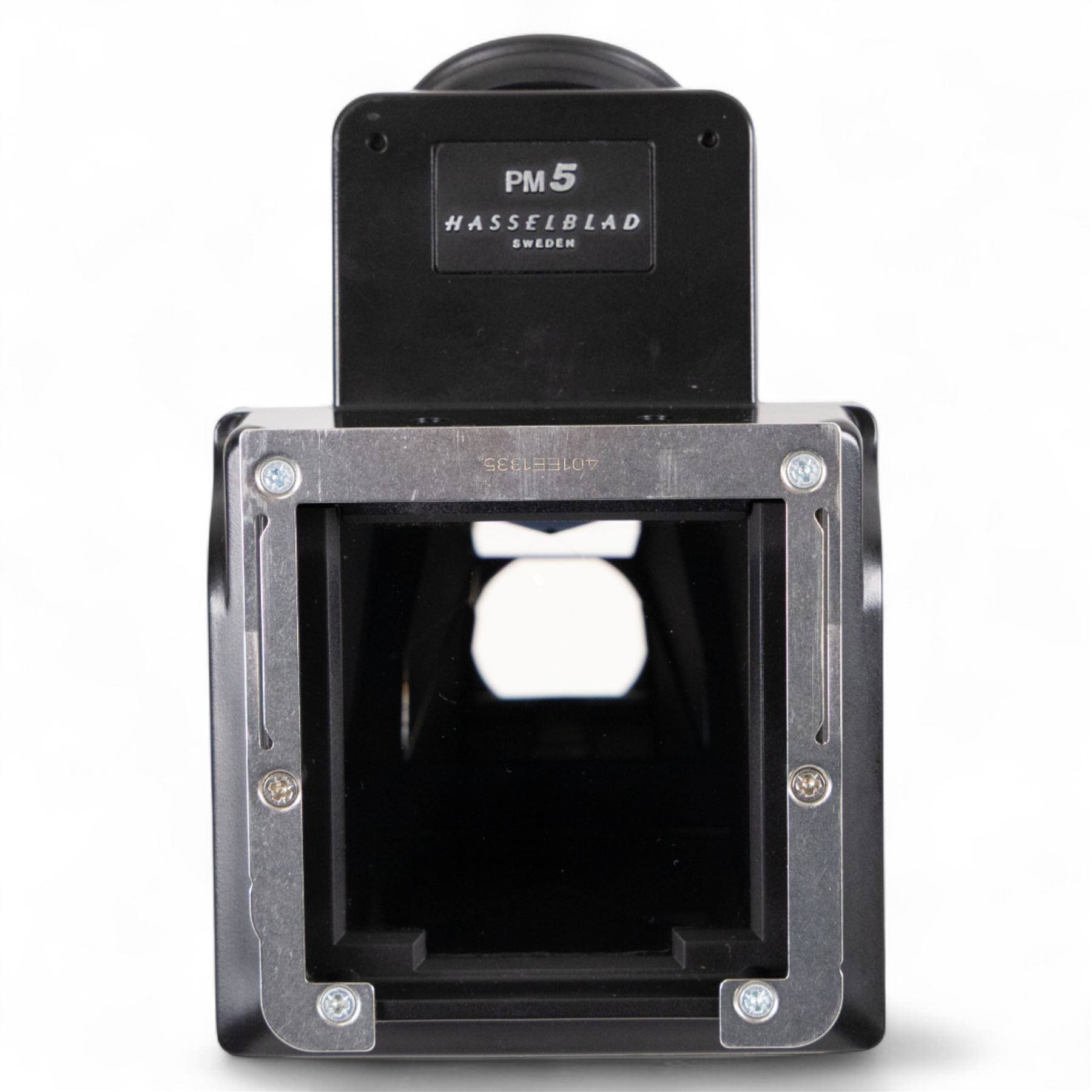 Hasselblad 500C medium format camera, serial no. TC60836, circa 1965, with Carl Zeiss Planar 1:2.8 f=80mm lens with cap, serial no. 4199654, one film back, serial no. TC87300 and a Hasselblad PM5 prism viewfinder serial no. 401EE1335