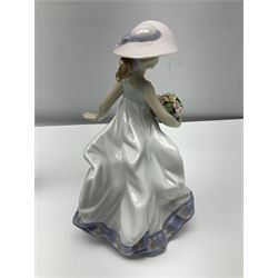 Three Lladro figures of ladies comprising 'The Flirt' model no 5789, 'Ingenue' model no 5487 and 'Carefree' model no 5790, all with boxes