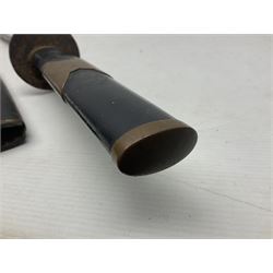 Good quality Japanese sword blade with later WWII fittings and scabbard  - 67.5cm slightly curving blade with unmarked tang, plain iron tsuba and lacquered grip with copper mounts; in lacquered wooden scabbard with tape bound tip L94cm overall