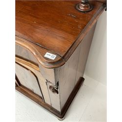 Victorian mahogany chiffonier, raised shaped back with shelf, drawer over double cupboard 