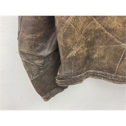 German Luftwaffe Hartmann leather jacket with tartan pocket linings, pocket zip pulls marked 'Eclair Bte.S.G.D.G.'