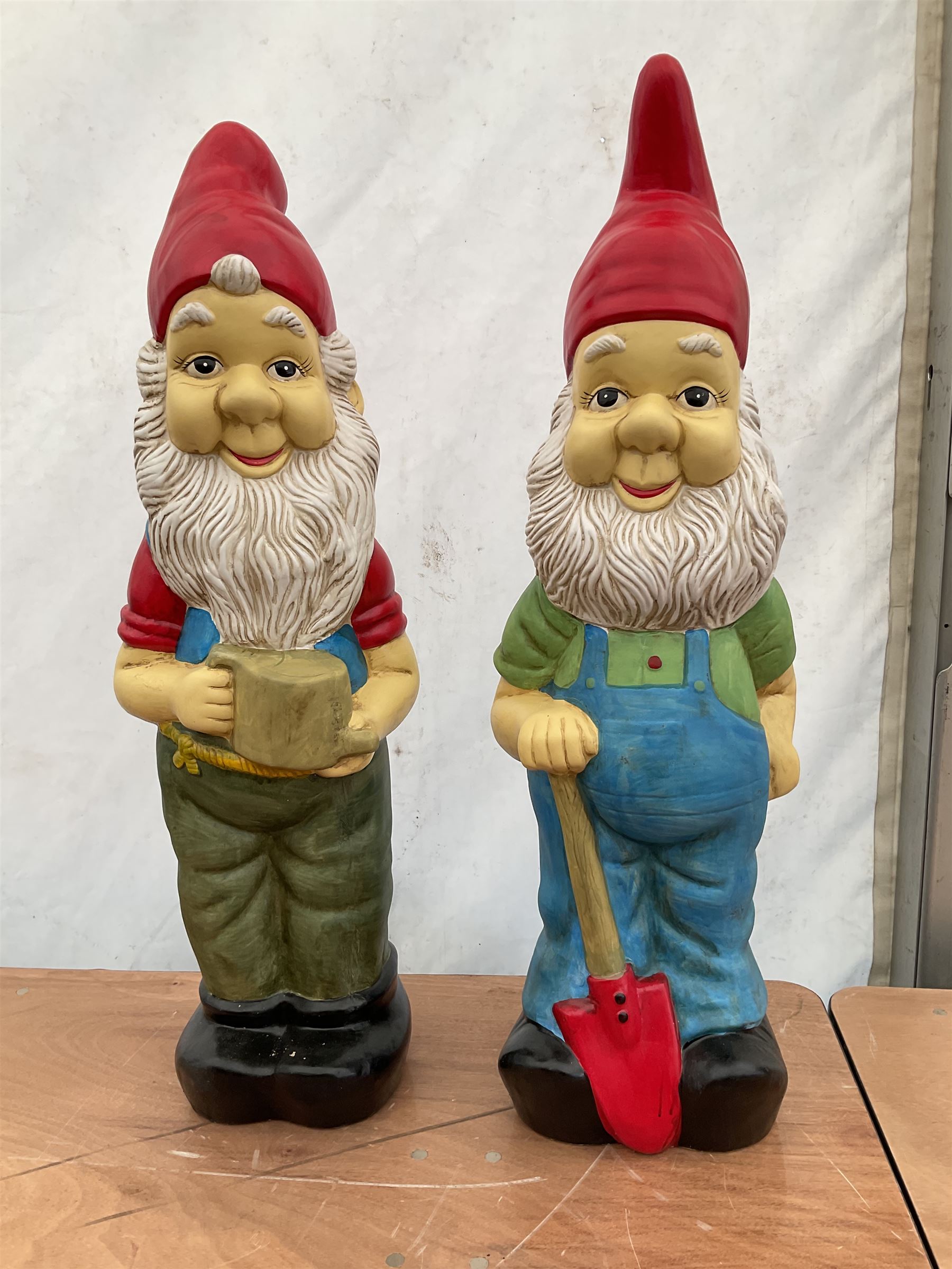 Pair of large indoor or outdoor painted garden gnomes  - THIS LOT IS TO BE COLLECTED BY APPOINTMENT FROM DUGGLEBY STORAGE, GREAT HILL, EASTFIELD, SCARBOROUGH, YO11 3TX
