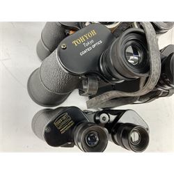 Nine cased pairs of binoculars, to include Tohyoh 22x70, Greenkat 7x- 12x50, Chinon, Fisher-Dietz 7x50, etc
