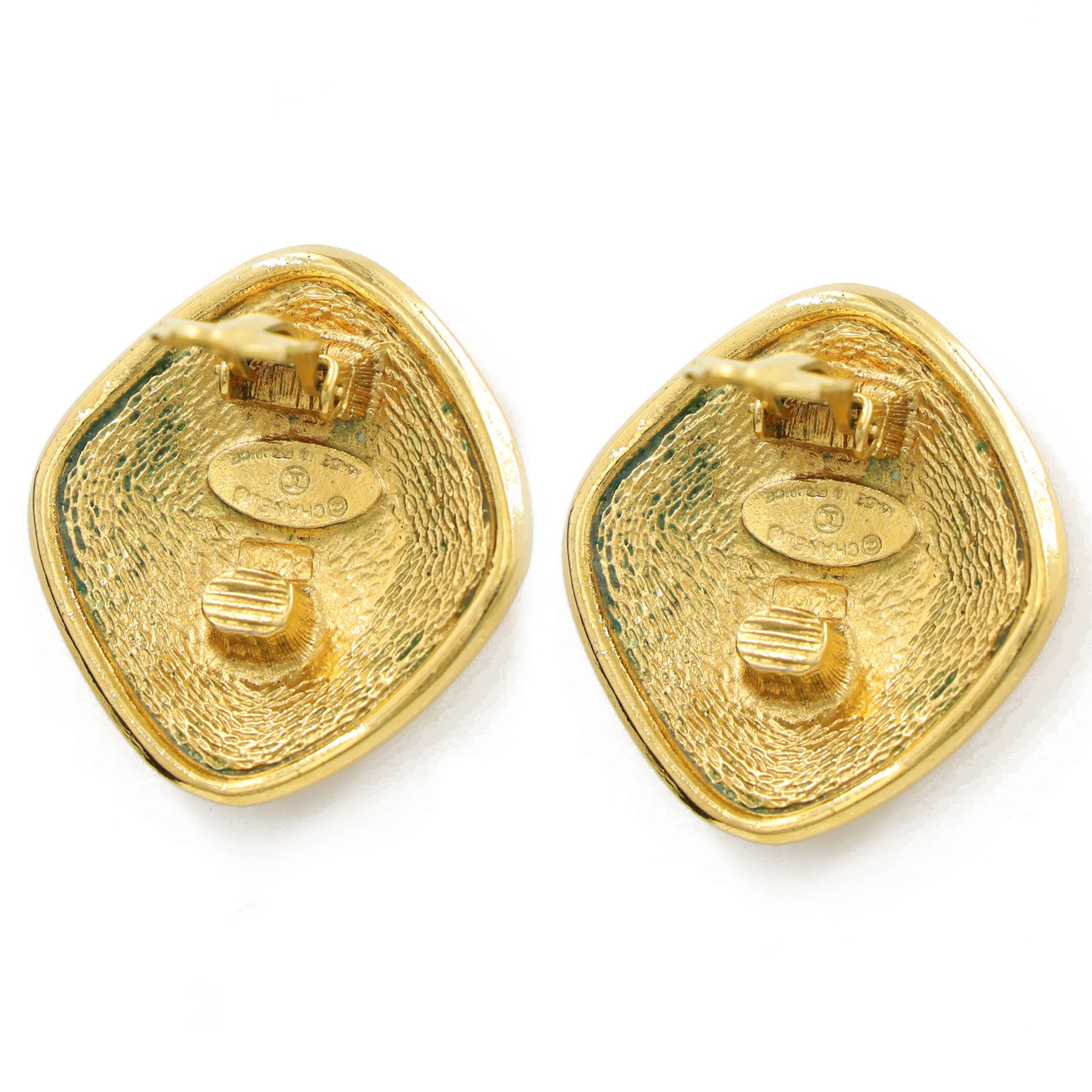 Chanel pair of gilt rhombus design clip-on earrings, circa 1990's