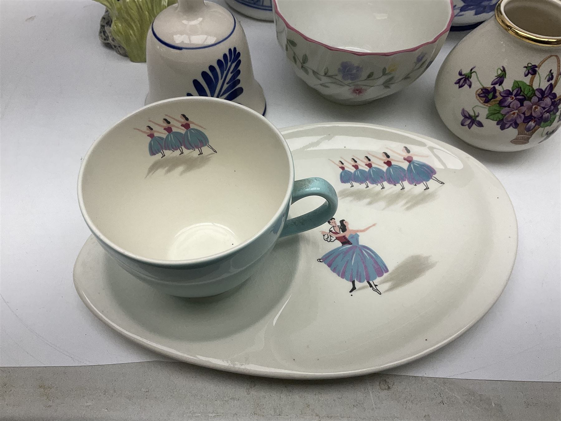 Royal Crown Derby ewer, decorated with blue roses on a white ground, together with Old Tupton vase, Beswick cup and saucer etc  