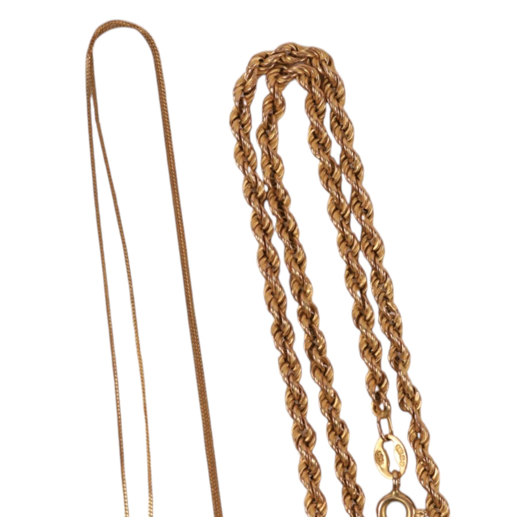 9ct gold jewellery, including gold cross pendant, rope necklace, stud and pendant earrings
