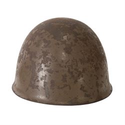 WWII Indian Army steel helmet, with chinstrap, together with Portuguese M30 steel helmet with liner and leather chin strap 