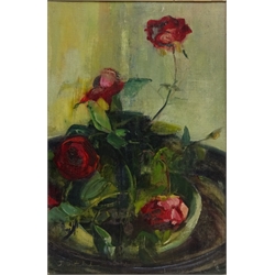  Still Life of Roses, oil on canvas signed by Joan Sutherland (British 20th Century) 44cm x 29cm  